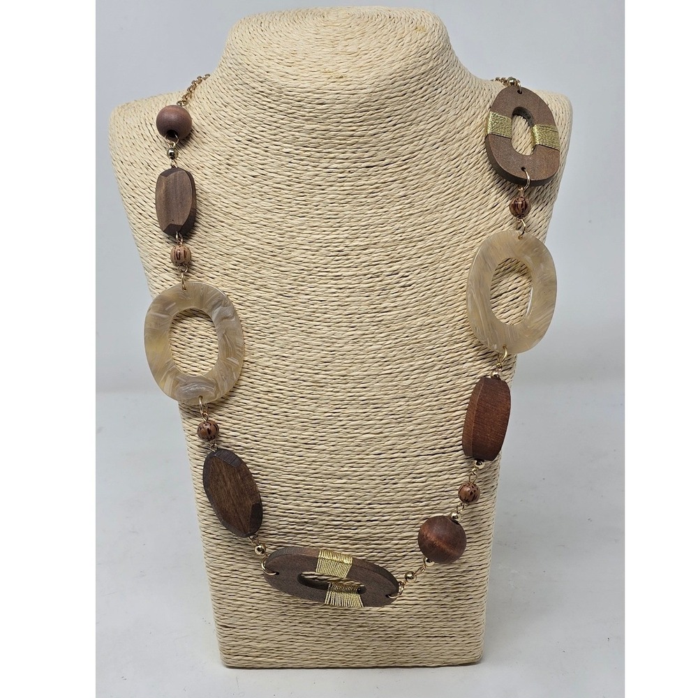 Y2K‎ Vtg C1946 wood bead plastic statement necklace fashion jewelry boho earthy